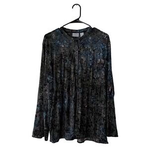 Chicos Velvet Burnout Floral Mandarin Collared Tunic Top Women Size‎ 2